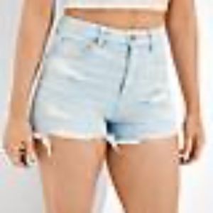 NWT American Eagle Curvy Hi-Rise Shortie Jean Shorts Sz. 00 Light Super Bleach